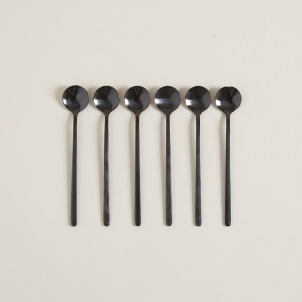 SET X 6 CUCHARAS DE ACERO NEGRO DISEÑO REDONDO 17CM