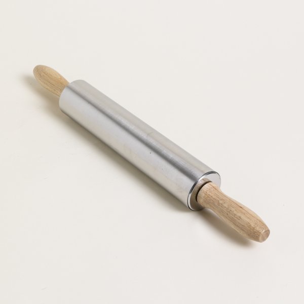 PALO DE AMASAR RODILLO GIRATORIO DE ACERO Y MADERA 41 CM — imagen 1