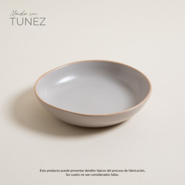 PLATO HONDO MONASTIR GRIS BORDE NATURAL 20 CM