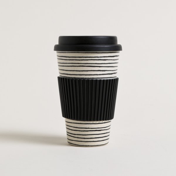 MUG DE FIBRA DE BAMBOO RAYAS TAPA SILICONA 400 ML — imagen 1