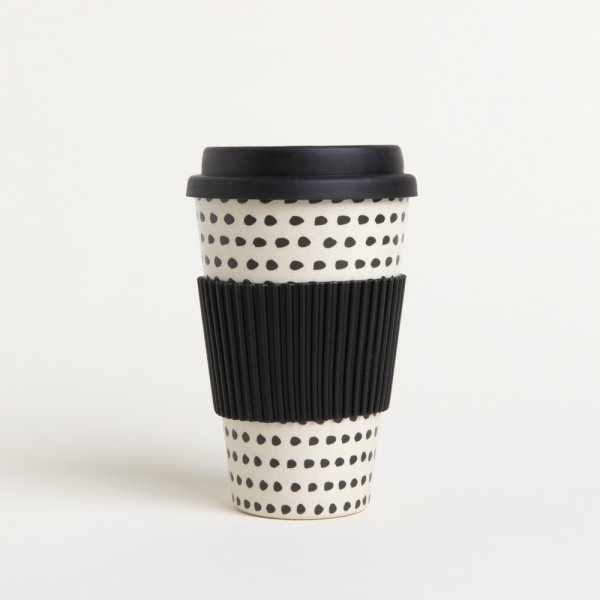 MUG DE FIBRA DE BAMBOO DOTS TAPA SILICONA 400ML