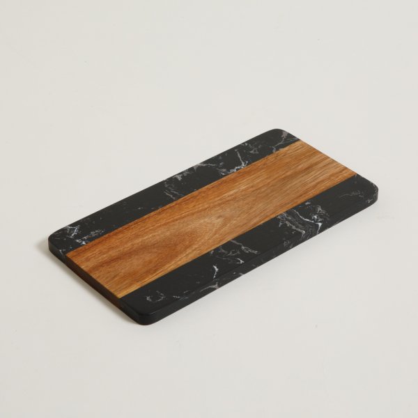 TABLA MACAEL MARMOL NEGRO Y MADERA 30X15 CM — imagen 1