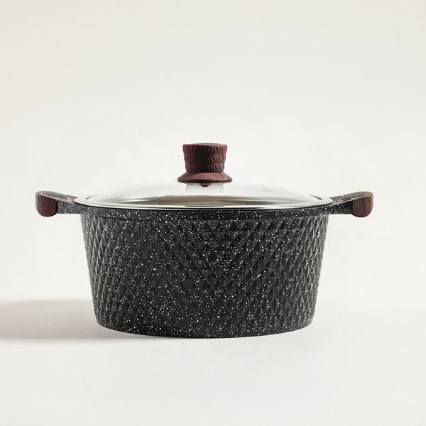 OLLA DARK GRANITE TAPA DE VIDRIO ASAS SILICONA 28CM — imagen 1