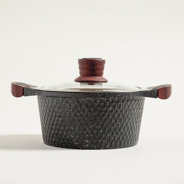 OLLA DARK GRANITE TAPA DE VIDRIO ASAS SILICONA 20CM