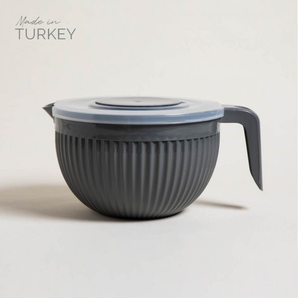 BOWL DE PLASTICO CON MANGO Y TAPA GRIS 1800 ML