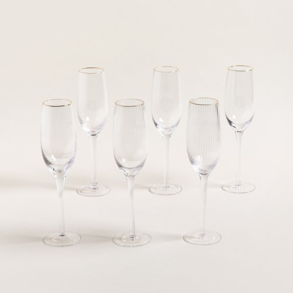 SET X 6 COPAS DE VIDRIO RAYADA BORDE DORADO 6X26,5CM