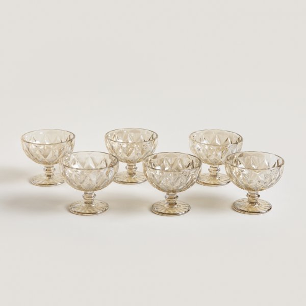 SET X 6 COMPOTERAS DE VIDRIO ROMBOS COLOR CHAMPAGNE 350 ML
