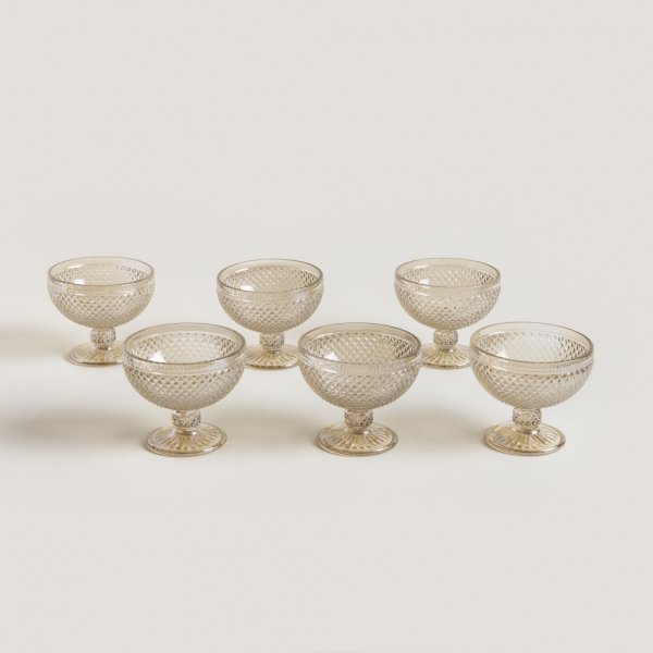 SET X 6 COMPOTERAS DE VIDRIO DIAMANTE COLOR CHAMPAGNE 350 ML