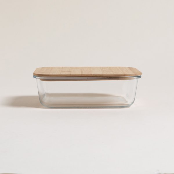 TUPPER DE VIDRIO RECTANGULAR CON TAPA DE BAMBU 1400 ML