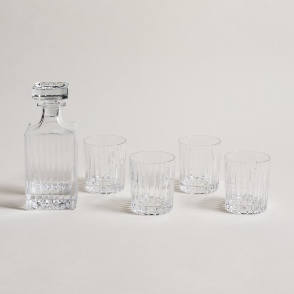 SET X 4 VASOS DE WHISKY Y BOTELLON DE VIDRIO FLAMES 750 ML