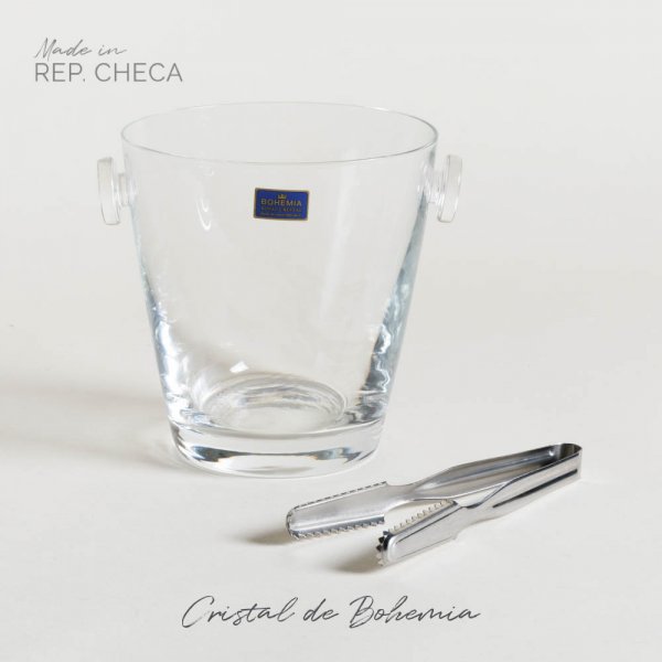 HIELERA DE CRISTAL DE BOHEMIA CON PINZA DE ACERO INOXIDABLE 1000 ML