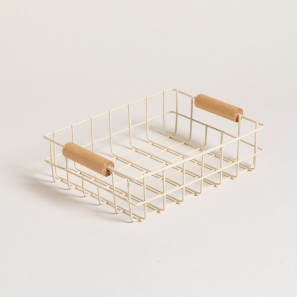 CANASTO ORGANIZADOR DE ACERO CREAM MANIJAS BAMBOO 18X14,5X5 CM — imagen 1