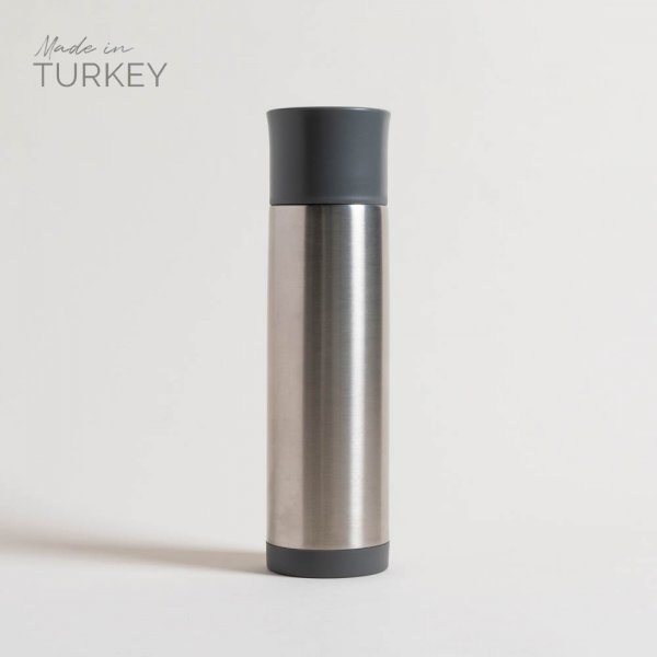 TERMO DE ACERO INOXIDABLE TAPA PLANA GRIS TOPO 750 ML — imagen 1