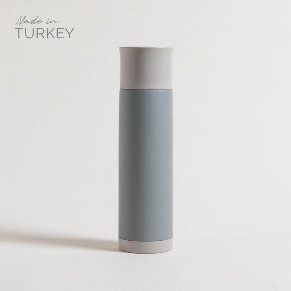 TERMO DE ACERO INOXIDABLE GRIS TAPA PLANA GRIS CLARO 750 ML — imagen 1