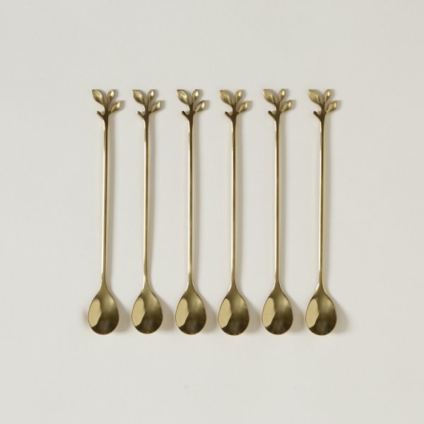 SET X 6 CUCHARAS MILKSHAKE DE ACERO DORADO STEM  19 CM