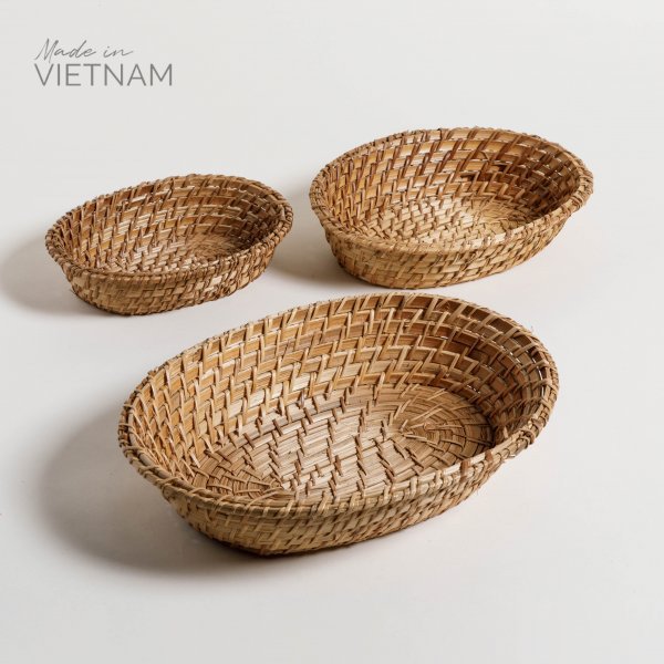 SET X 3 CANASTOS OVALES VINH NATURAL 36X27 / 29X22 / 22X18 CM