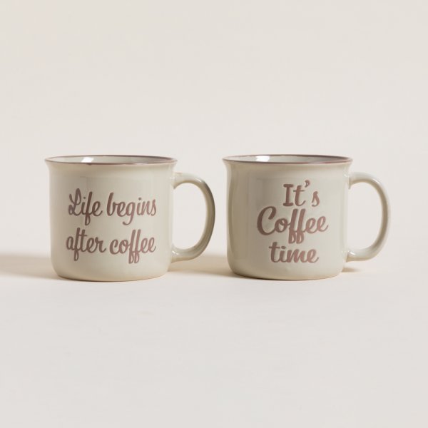 MUG DE CERAMICA CREMA BORDE MARRON FRASES 490 ML