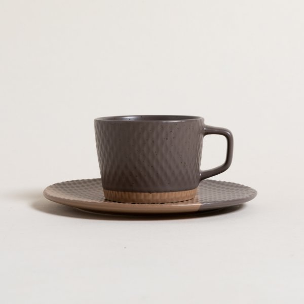 SET DE TAZA Y PLATO GRIS Y ARENA PANAL 200 ML