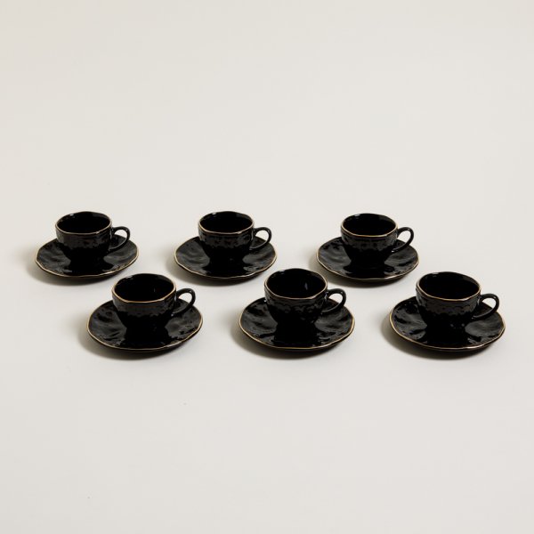 TAZA Y PLATO DE CAFÉ MONTERREY BLACK BORDE DORADO 100 ML