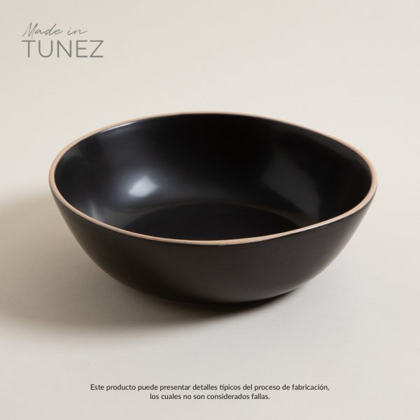 ENSALADERA MONASTIR NEGRA CON BORDE NATURAL 25 CM
