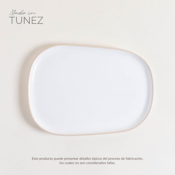 PLATO PLAYO ZARZIS BLANCO BRILLANTE CON BORDE NATURAL 29X21 CM