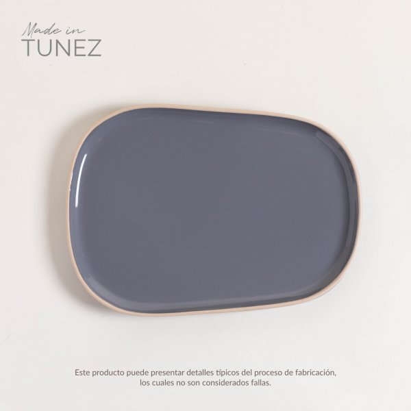 PLATO PLAYO ZARZIS GRIS OSCURO BRILLANTE CON BORDE NATURAL 29X21 CM