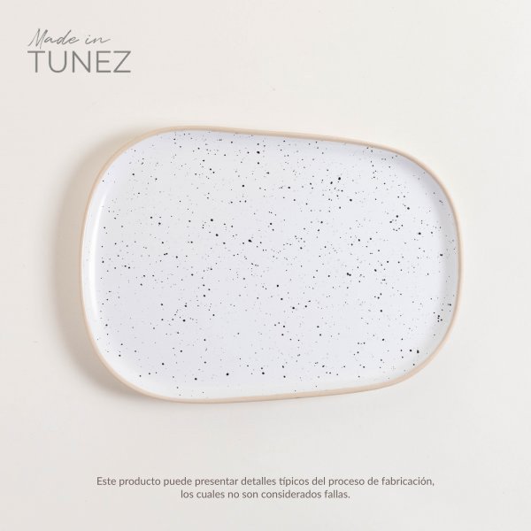PLATO PLAYO ZARZIS BLANCO DOTS CON BORDE NATURAL 29X21 CM