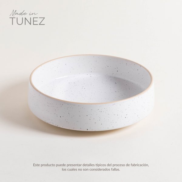 ENSALADERA TOZEUR BLANCO DOTS CON BORDE NATURAL 25 CM