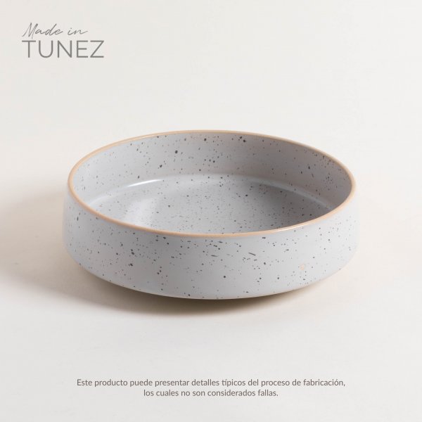 ENSALADERA TOZEUR GRIS DOTS CON BORDE NATURAL 25 CM