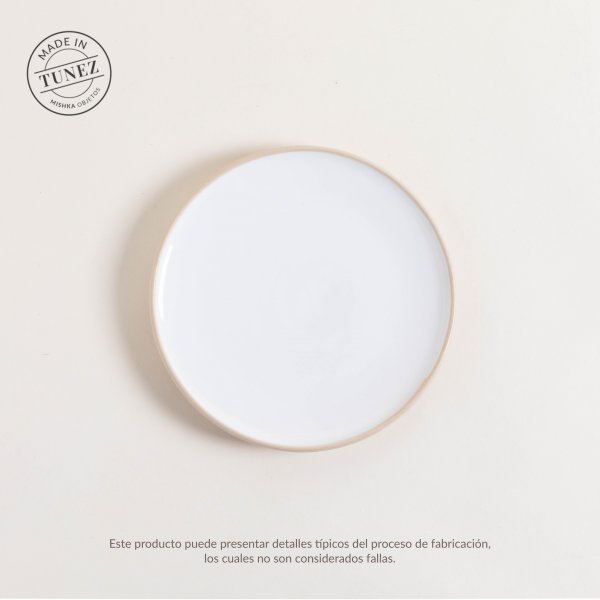 PLATO POSTRE KORBA BLANCO BRILLANTE CON BEIGE 20 CM