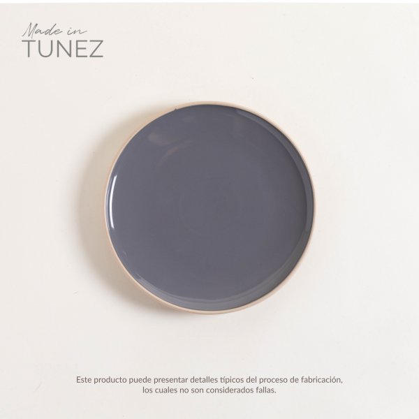 PLATO POSTRE KORBA GRIS OSCURO BRILLANTE CON BEIGE 20 CM