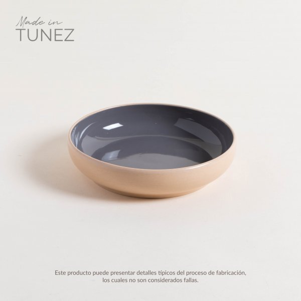 PLATO HONDO KORBA GRIS OSCURO BRILLANTE CON BEIGE 19 CM