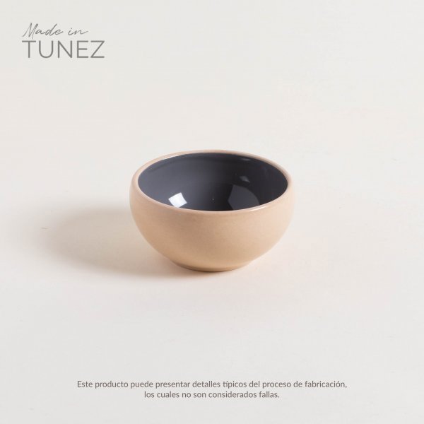 MINI BOWL KORBA GRIS OSCURO BRILLANTE CON BEIGE 10 CM