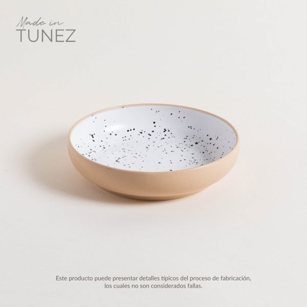 PLATO HONDO KORBA BLANCO DOTS CON BEIGE 19 CM