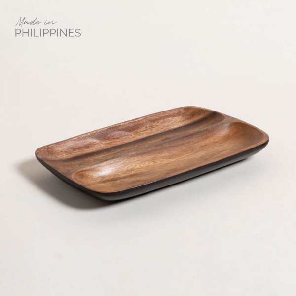 BANDEJA ACACIA RECTANGULAR DE 2 DIVISIONES MANILA BLACK 26X15 CM