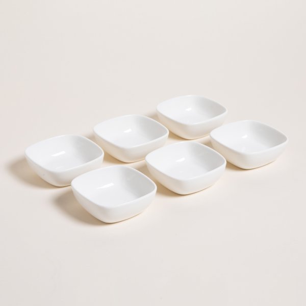 SET X 6 COPETINEROS DE PORCELANA SEMI CUADRADOS 9,5X3,5 CM