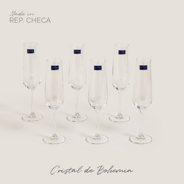 SET X 6 COPAS DE CHAMPAGNE CRISTAL DE BOHEMIA TORI 210 ML