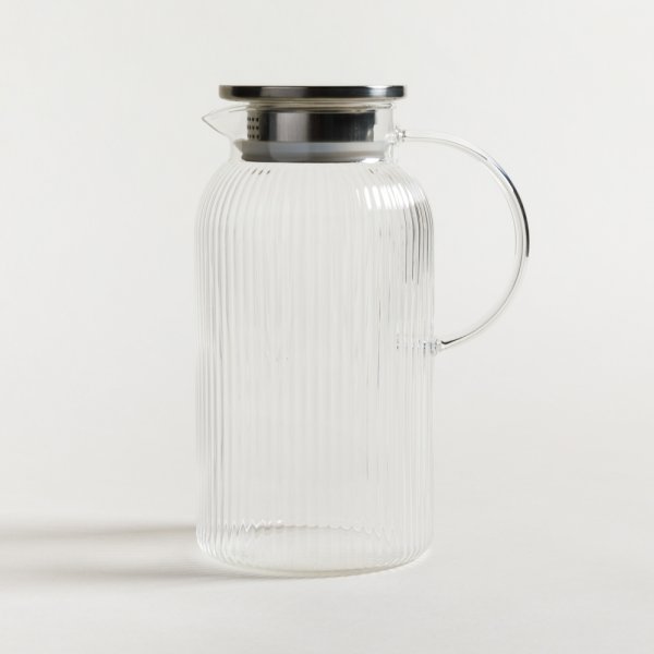 JARRA DE VIDRIO RAYAS RECTA TAPA ACERO 1800 ML — imagen 1