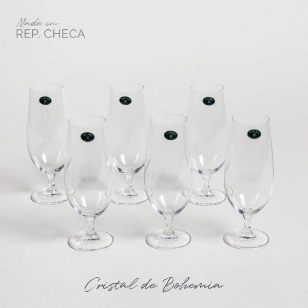 SET X 6 COPAS DE CERVEZA DE CRISTAL DE BOHEMIA SYLVIA 380 ML
