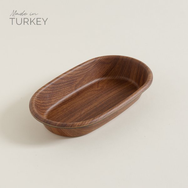 RECIPIENTE OVAL GRANDE DE PP SIMIL MADERA NOGAL 17,5X30X5 CM