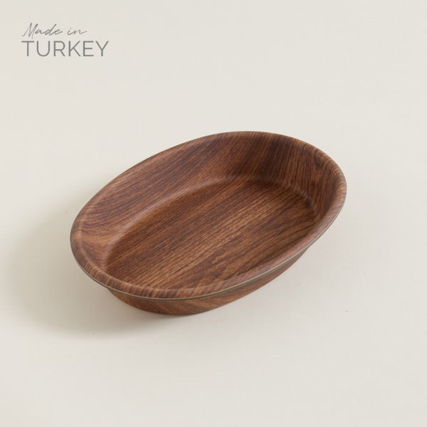 RECIPIENTE OVAL GRANDE DE PP SIMIL MADERA NOGAL 23X31X5CM