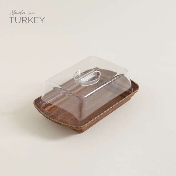 RECIPIENTE RECTANGULAR TAPA ACRILICO DE PP SIMIL MADERA NOGAL 18,5X29X10 CM