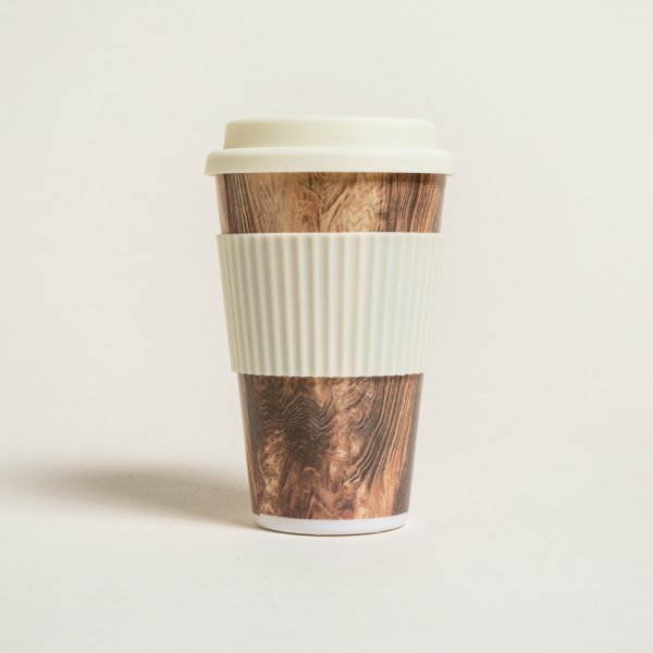MUG DE FIBRA DE BAMBOO FEN TAPA SILICONA CREAM 400 ML — imagen 1