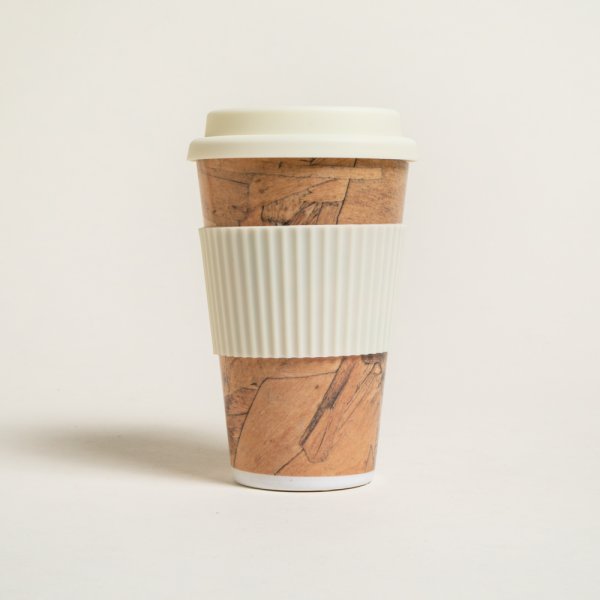 MUG DE FIBRA DE BAMBOO CORK TAPA SILICONA CREAM 400 ML