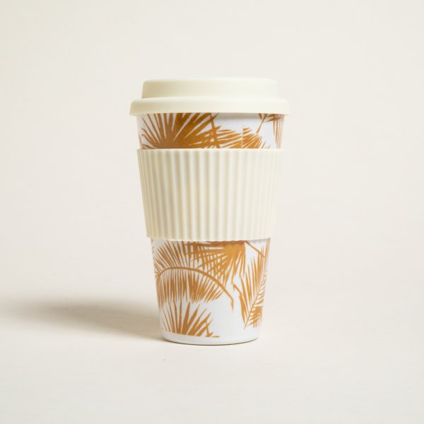 MUG DE FIBRA DE BAMBOO JUNGLE TAPA SILICONA CREAM 400 ML