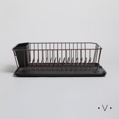 ESCURRIDOR DE PLATOS CON PORTA UTENSILIOS BRONCE 14X44X32,5 CM *VASSA