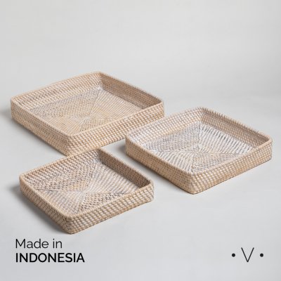 SET X 3 BANDEJAS CUADRADAS KENDARI 36 / 31 / 25 CM *VASSA