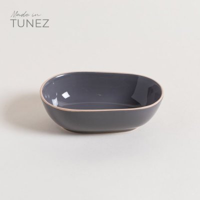 BOWL ZARZIS GRIS OSCURO BRILLANTE CON BORDE NATURAL 18.5X13.5 CM