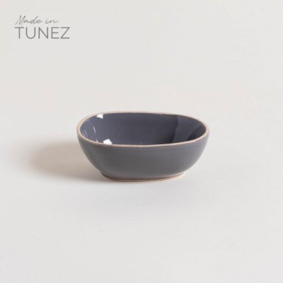 BOWL CHICO ZARZIS GRIS OSCURO BRILLANTE CON BORDE NATURAL 12.5X9 CM