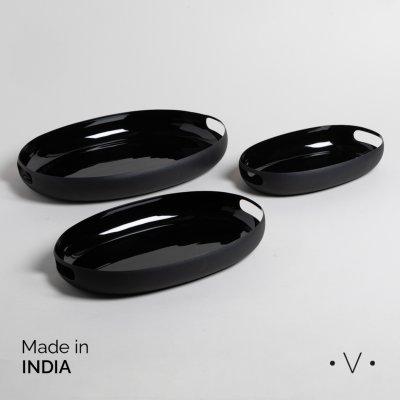 SET X 3 BANDEJAS OVALADAS SIDHI BLACK 25X15/ 32X20/ 37X26 CM *VASSA